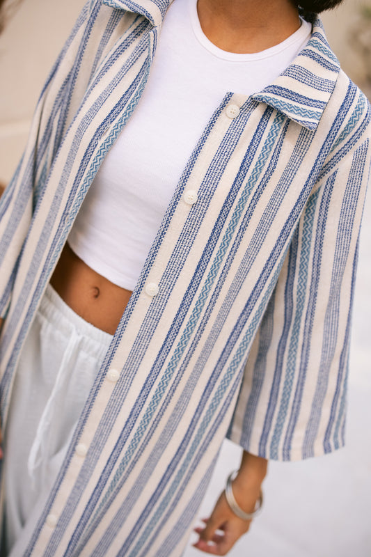 Striped Shirt Dress - Ocean Blue