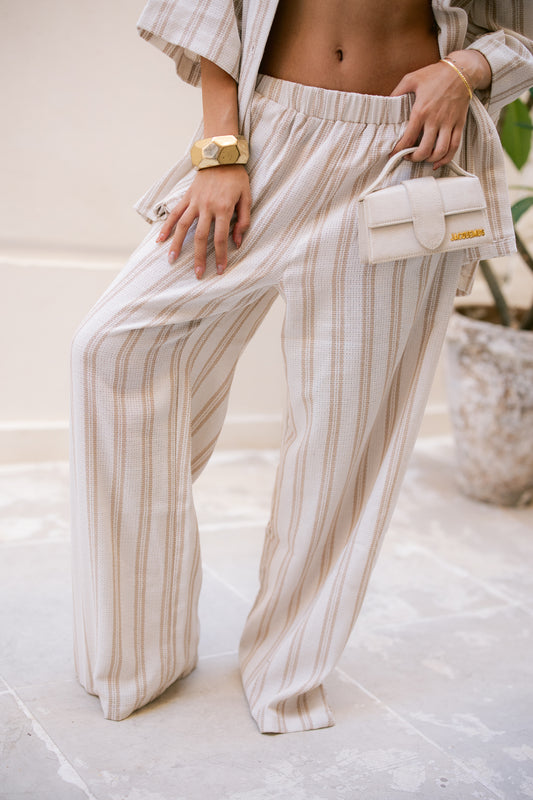 Relaxed Fit Striped Trousers - Beige