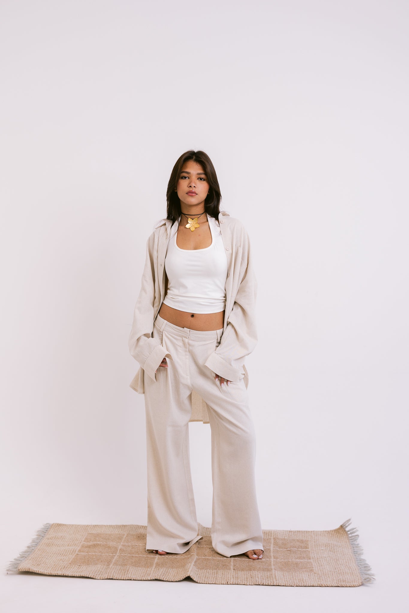 Flowing Linen Trousers - Beige