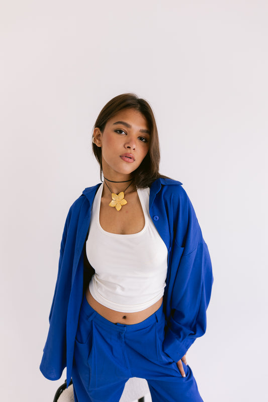 Flowing Linen Shirt - Electric Blue