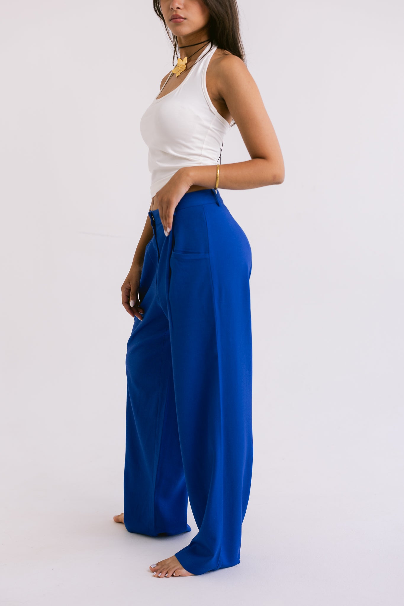 Flowing Linen Trousers - Electric Blue