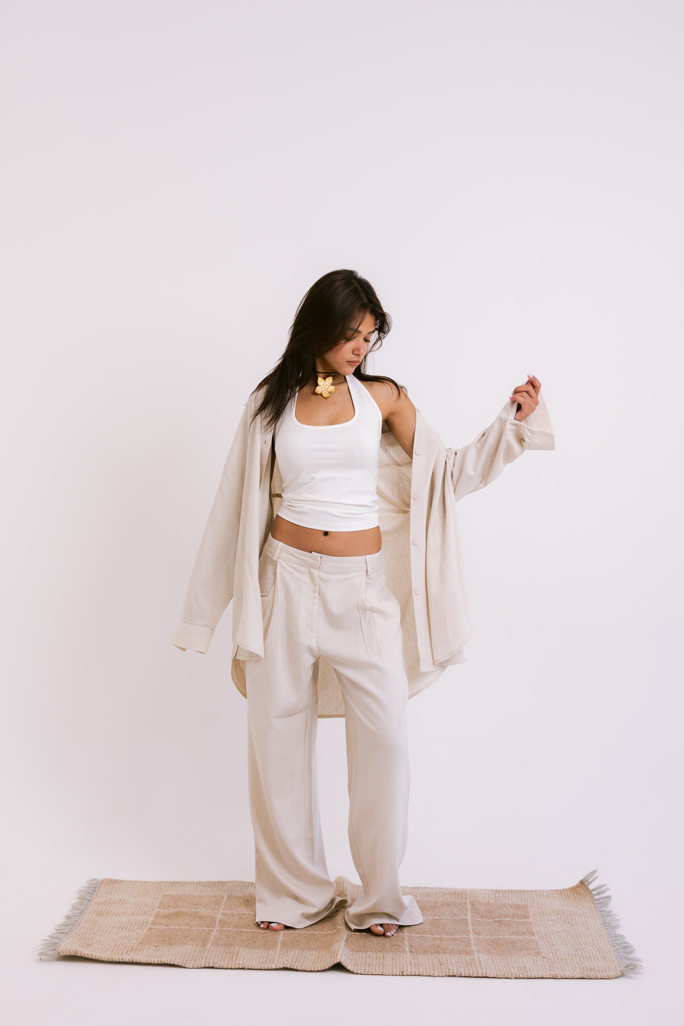 Flowing Linen Trousers - Beige