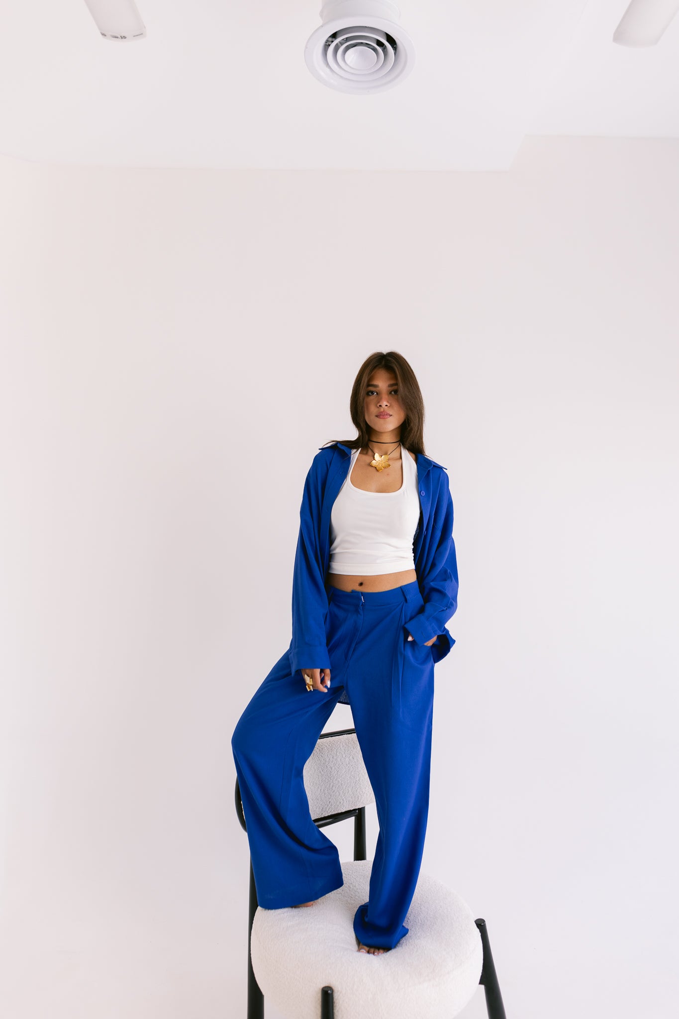 Flowing Linen Trousers - Electric Blue