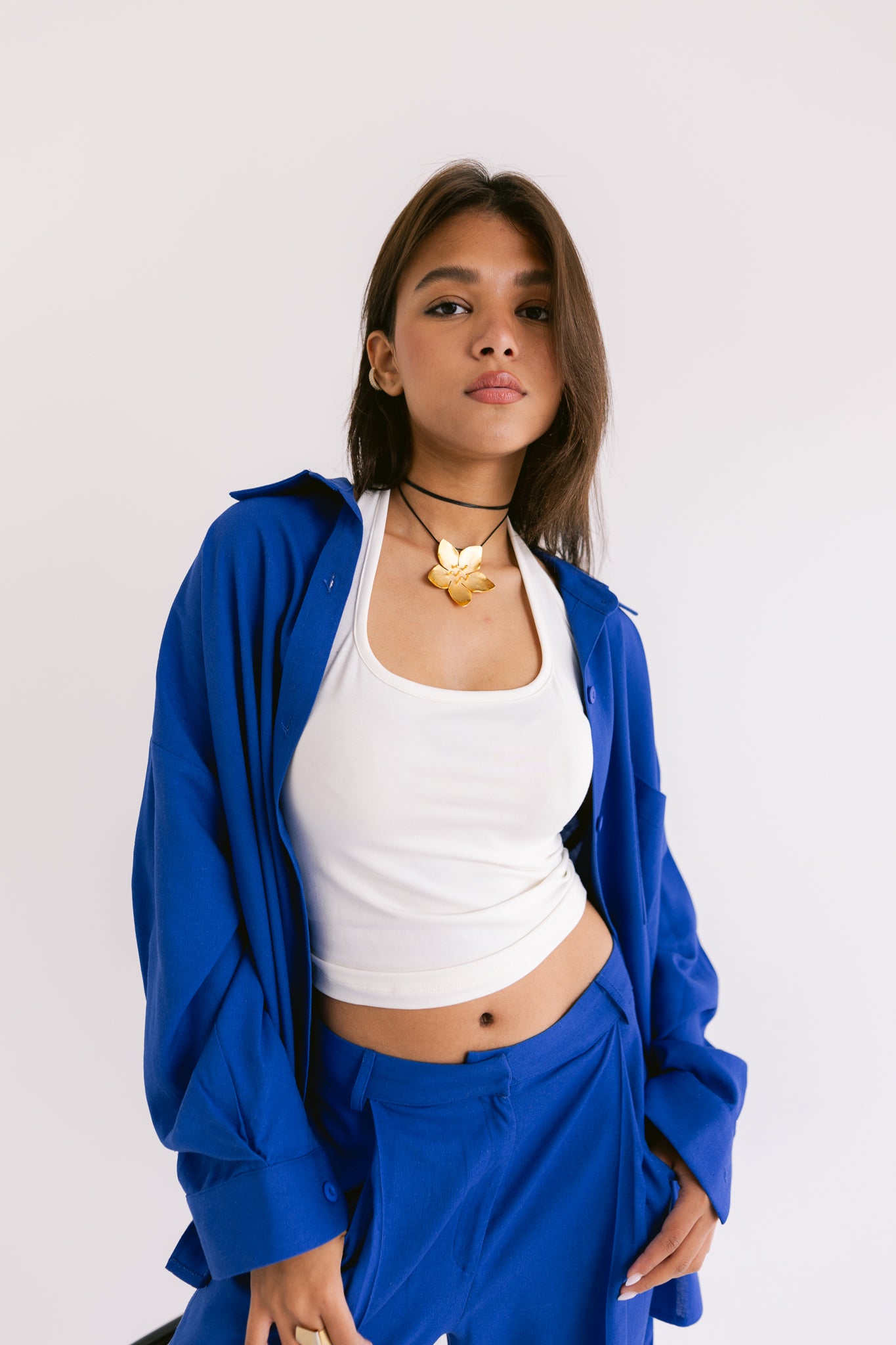 Flowing Linen Shirt - Electric Blue