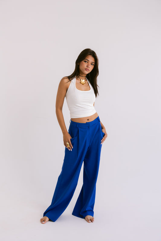 Flowing Linen Trousers - Electric Blue