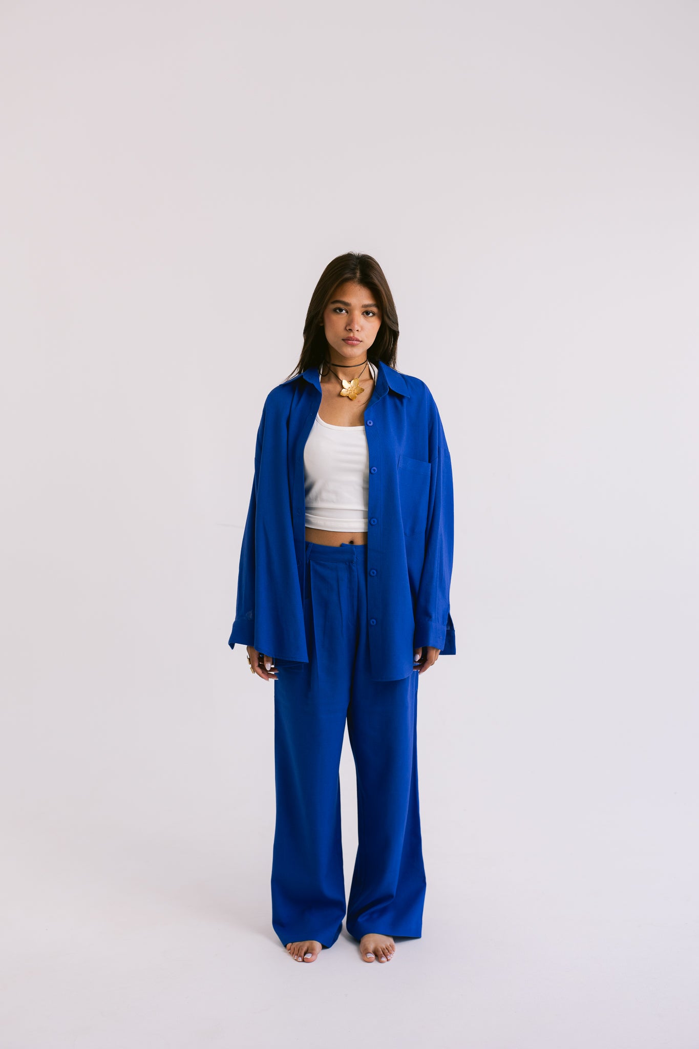 Flowing Linen Trousers - Electric Blue