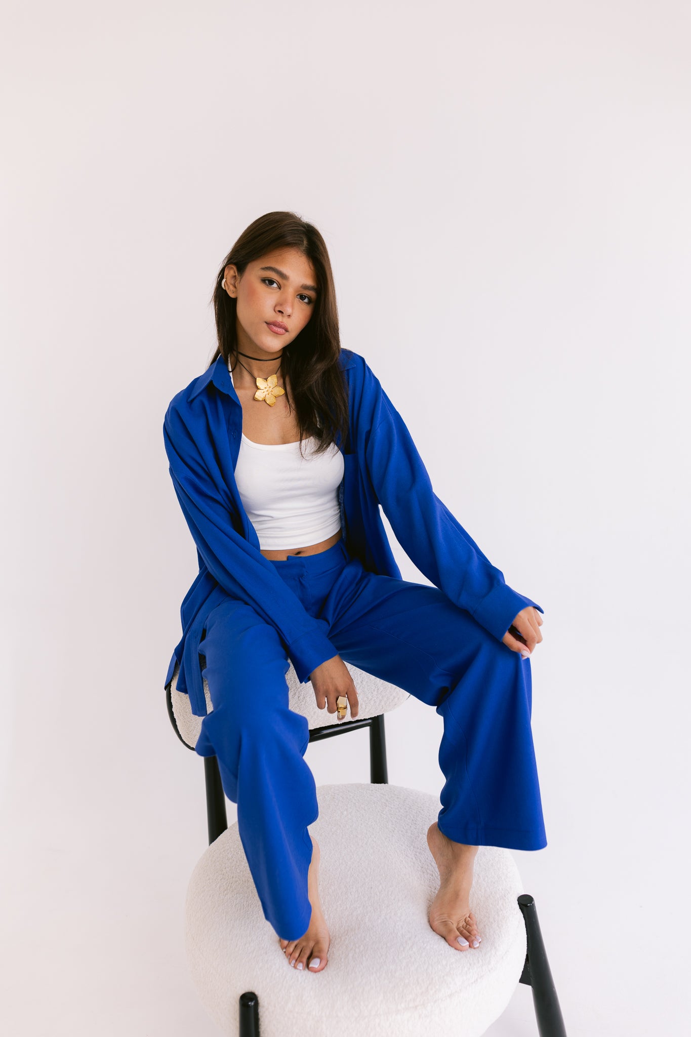 Flowing Linen Trousers - Electric Blue