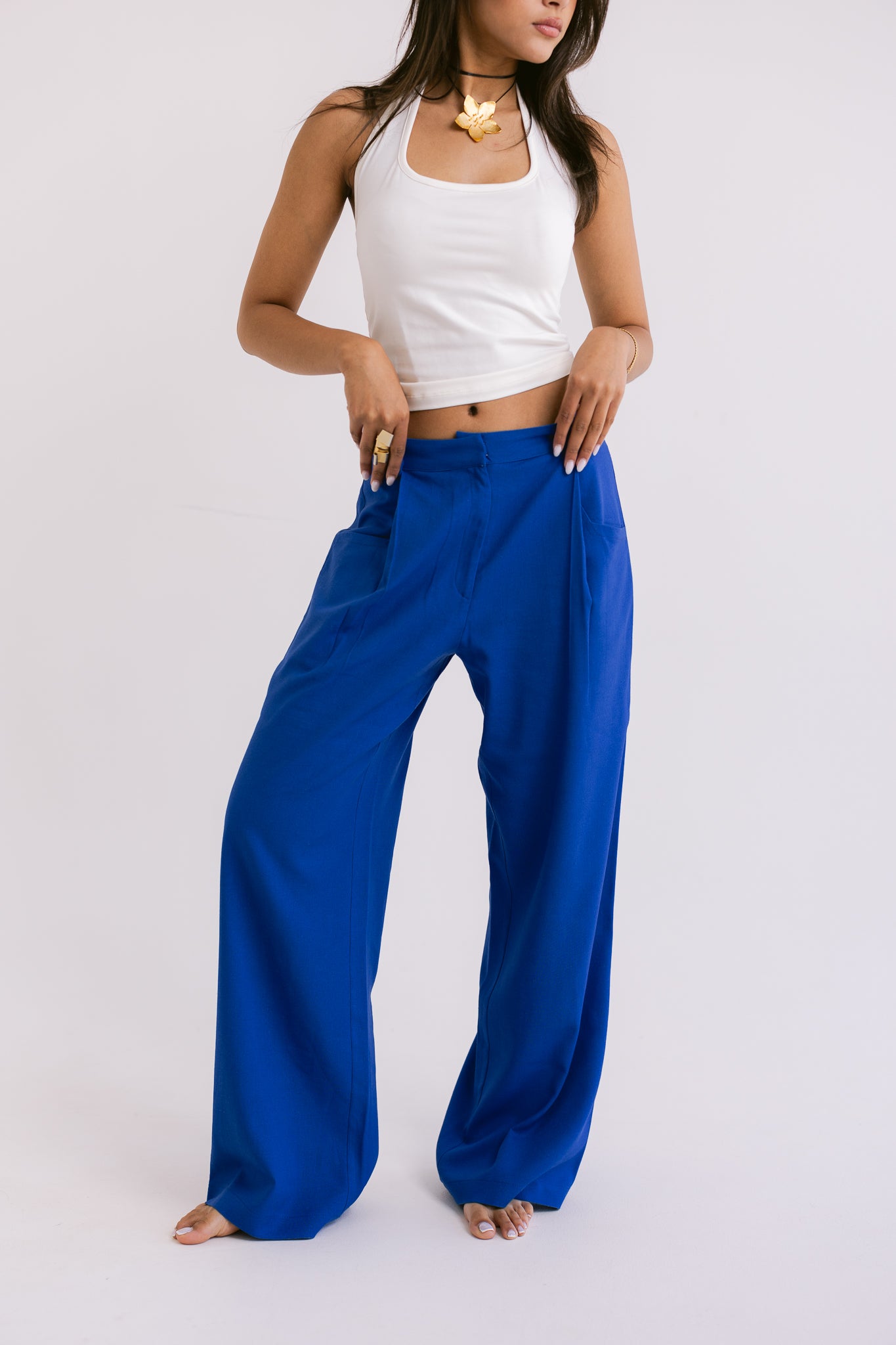 Flowing Linen Trousers - Electric Blue