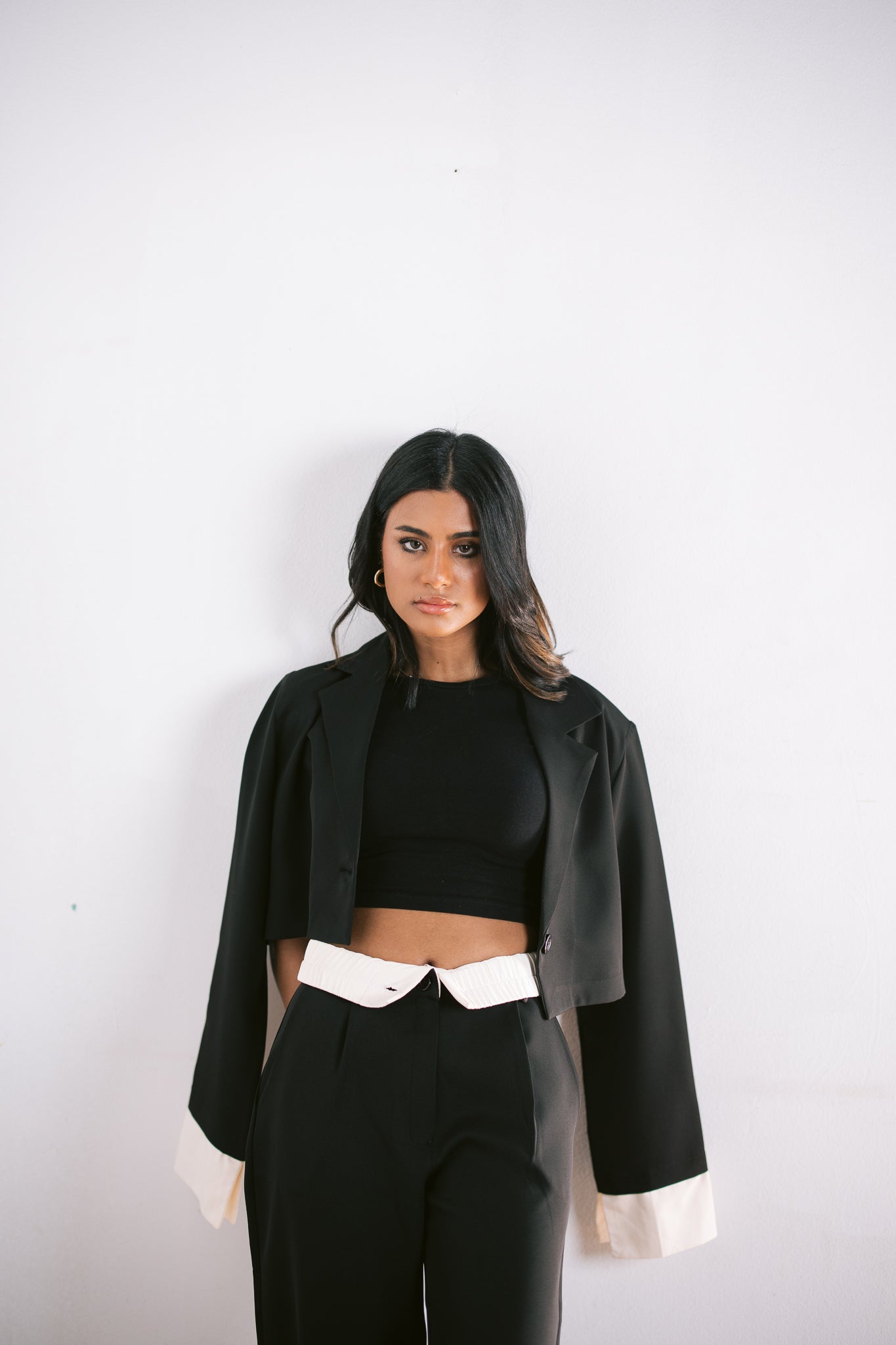 Cropped Dad Blazer - Black